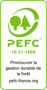Logo PEFC . Le but de PEFC est de promouvoir la gestion durable des forêts. Les entreprises certifiées PEFC (comme 3bois) respectent les règles pour la bonne gestion des forêts françaises.